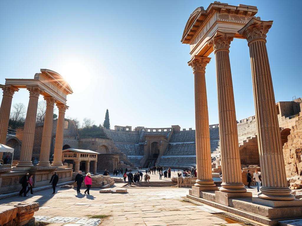 Antike Ruinen von Side im Winterlicht ohne Touristenmassen