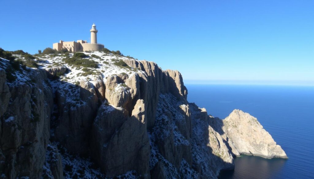 Cap Formentor auf Mallorca im Winter mit dramatischer Küstenlandschaft