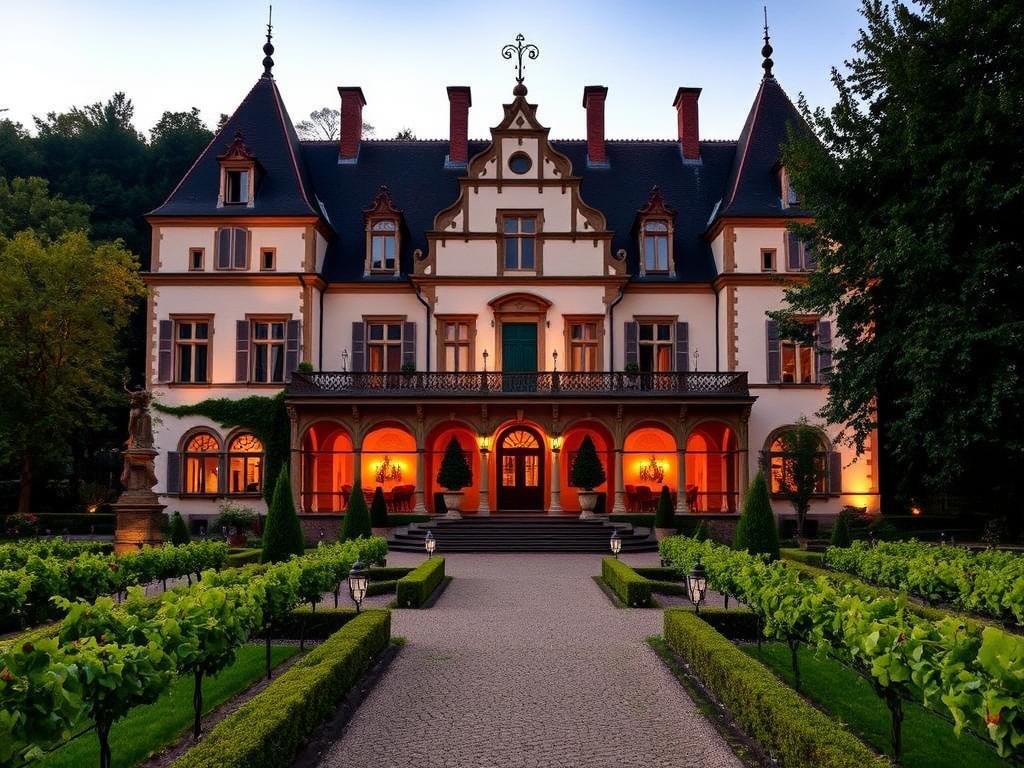Château d'Isenbourg im Elsass mit historischer Fassade und Weinbergen