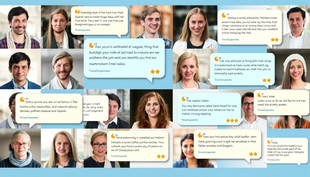Collage von Kundenbewertungen zu TravelChannelDE Erfahrungen