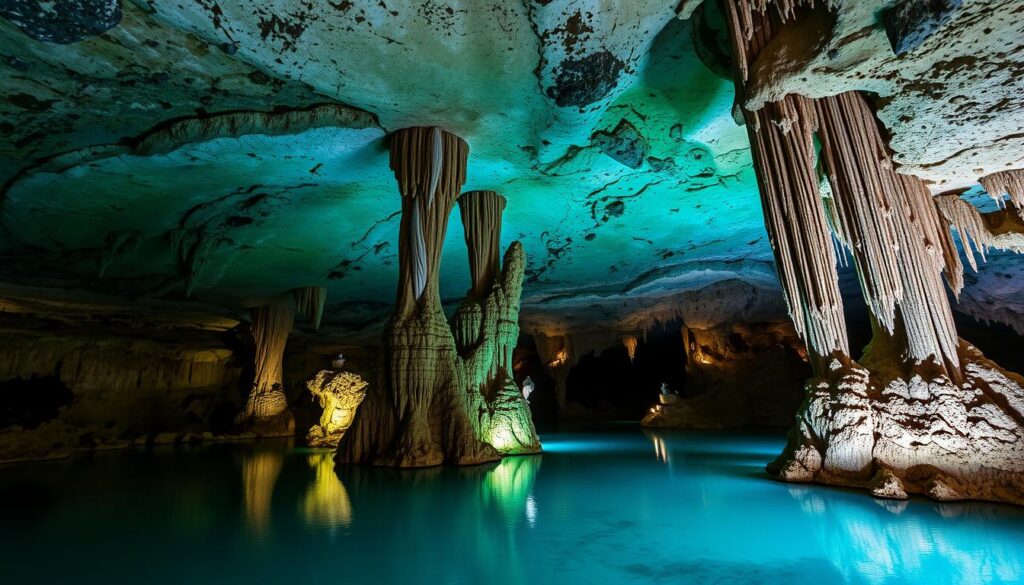 Der unterirdische See in den Drachenhöhlen (Coves del Drac) auf Mallorca