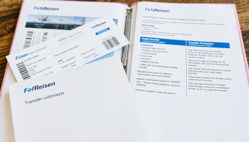 Detailansicht der Reiseunterlagen von Fefa Reisen