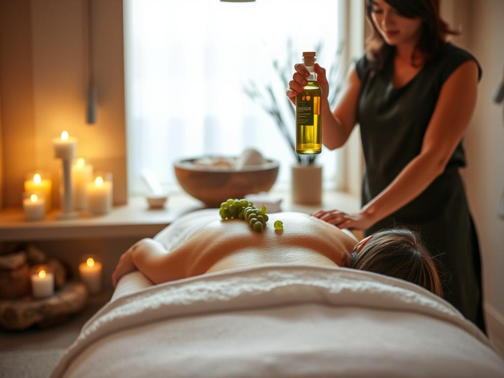Entspannende Massage mit Weintrauben-Öl in einem Spa im Elsass