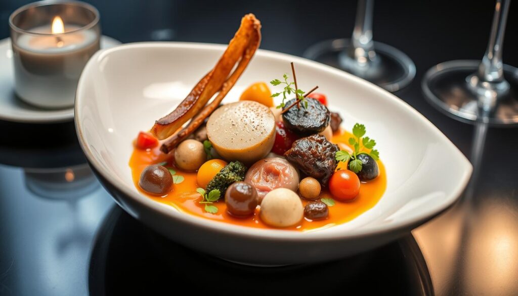 Exquisites Gericht in einem Michelin-Sterne-Restaurant im Elsass