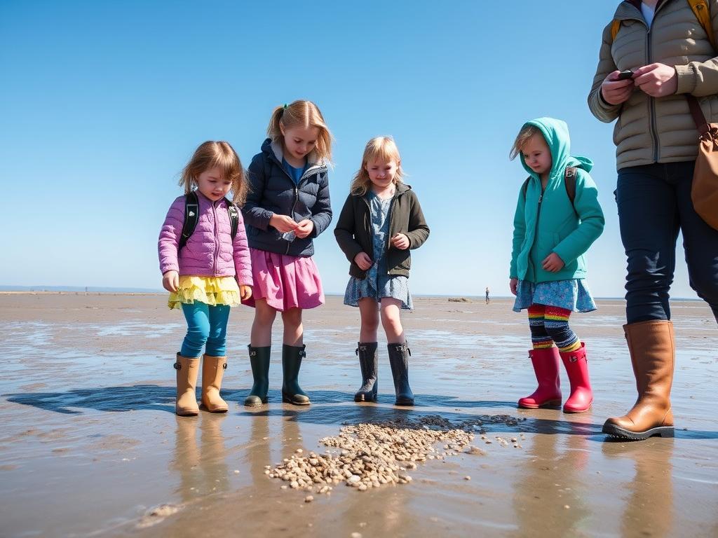 Familie bei einer geführten Wattwanderung an der Nordsee - Pauschalurlaub Nordsee