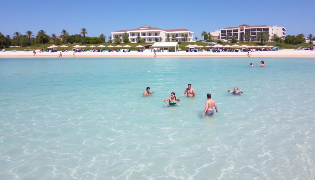 Familienfreundlicher Strand mit flachem Wasser bei einem Nazar Hotel