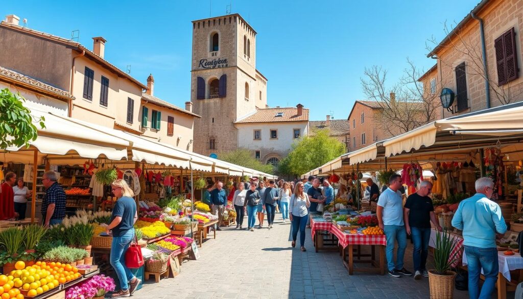 Frühlingsmarkt in Sineu auf Mallorca mit lokalen Produkten und Blumen