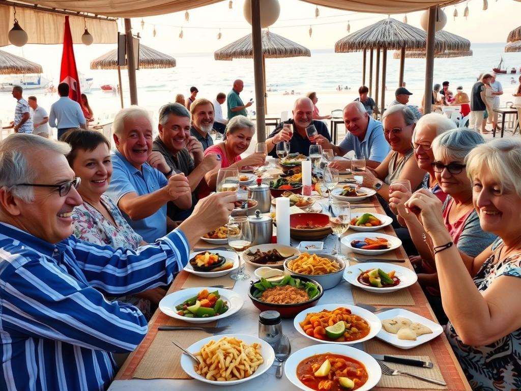 Gemeinsames Abendessen von Langzeiturlaubern während eines Langzeiturlaub Türkei Erfahrungen