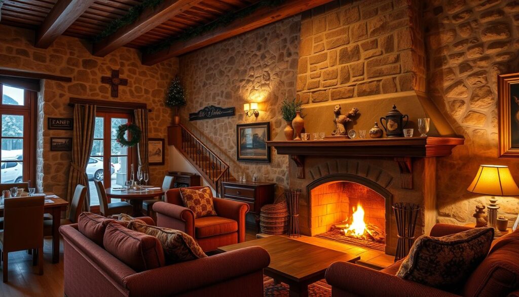 Gemütliches Berghotel in Arachova mit Kamin und winterlicher Atmosphäre