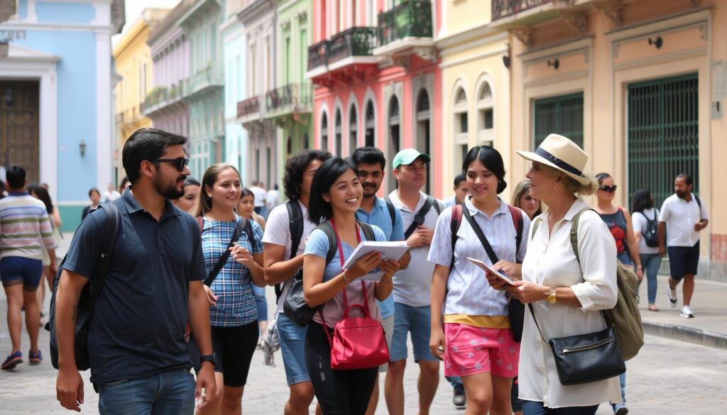 Gruppe von Sprachschülern bei einer Stadtführung durch die Altstadt von Havanna