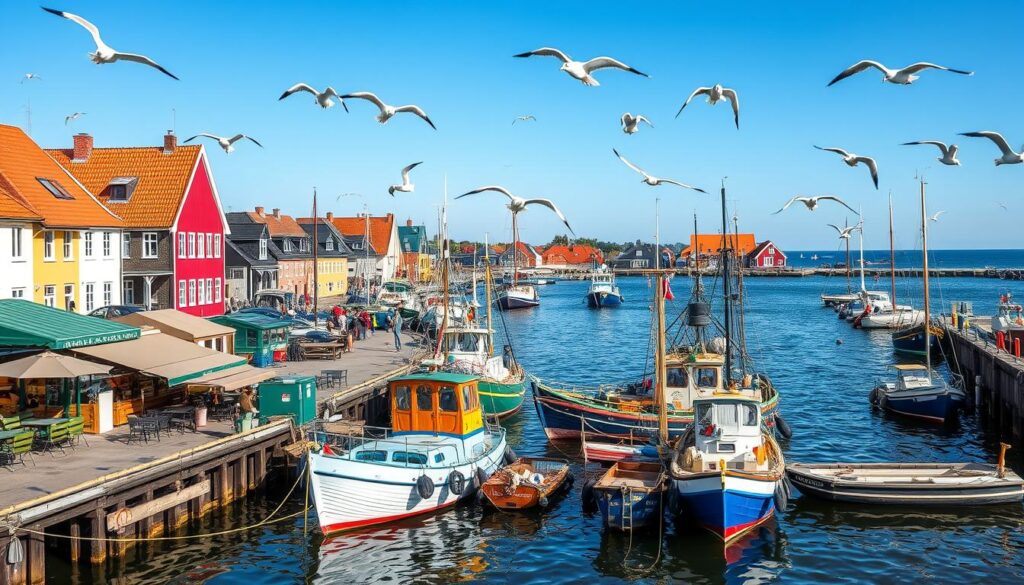 Hafen von Büsum mit bunten Fischerbooten - Pauschalurlaub Nordsee