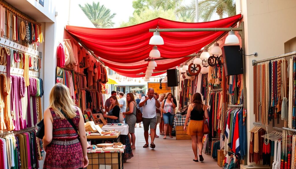 Hippiemarkt in El Pilar de la Mola auf Formentera mit bunten Ständen - kulturelles Highlight für deinen Formentera Urlaub machen
