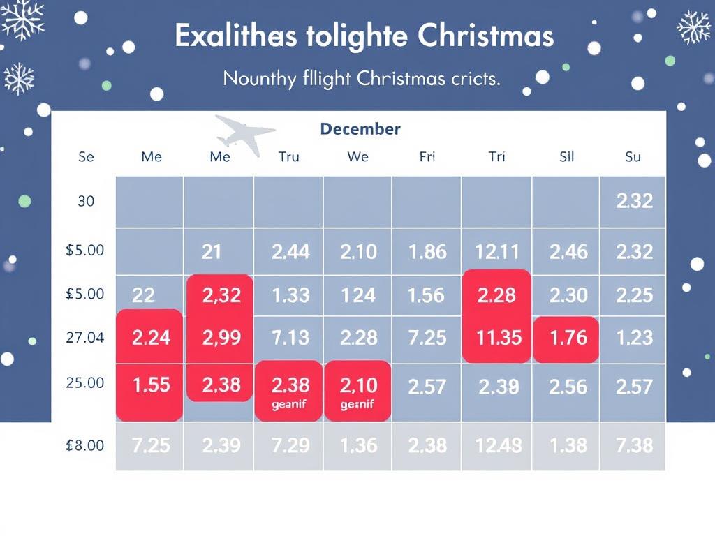 Kalenderansicht mit Preisvergleich für flexible Reisedaten um Weihnachten für billigflüge