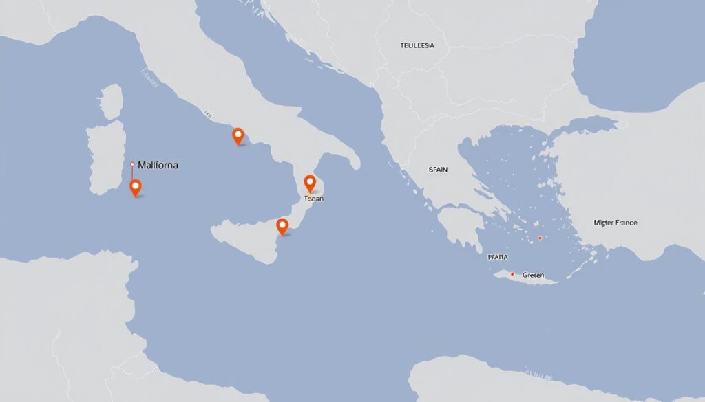 Karte der Fefa Reisen Destinationen im Mittelmeerraum