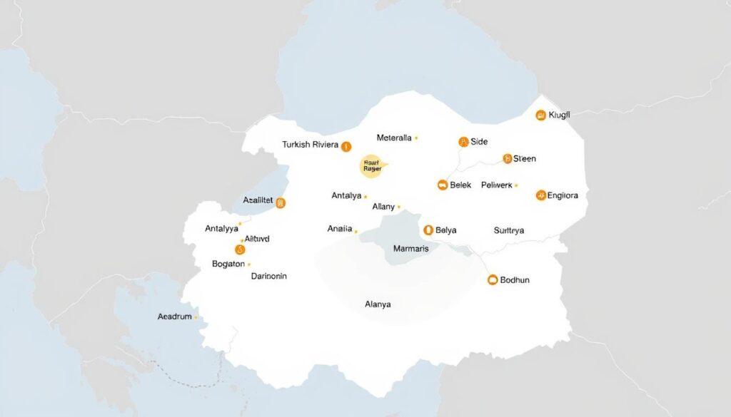 Karte der beliebtesten Nazar Urlaubsregionen in der Türkei