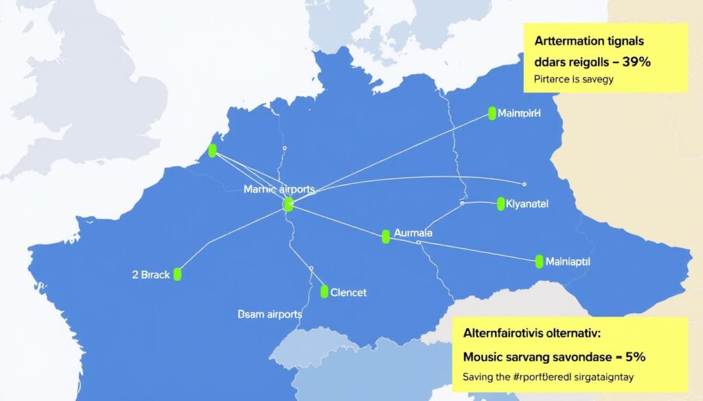 Karte mit alternativen Flughäfen in Deutschland für billige Flüge über Weihnachten