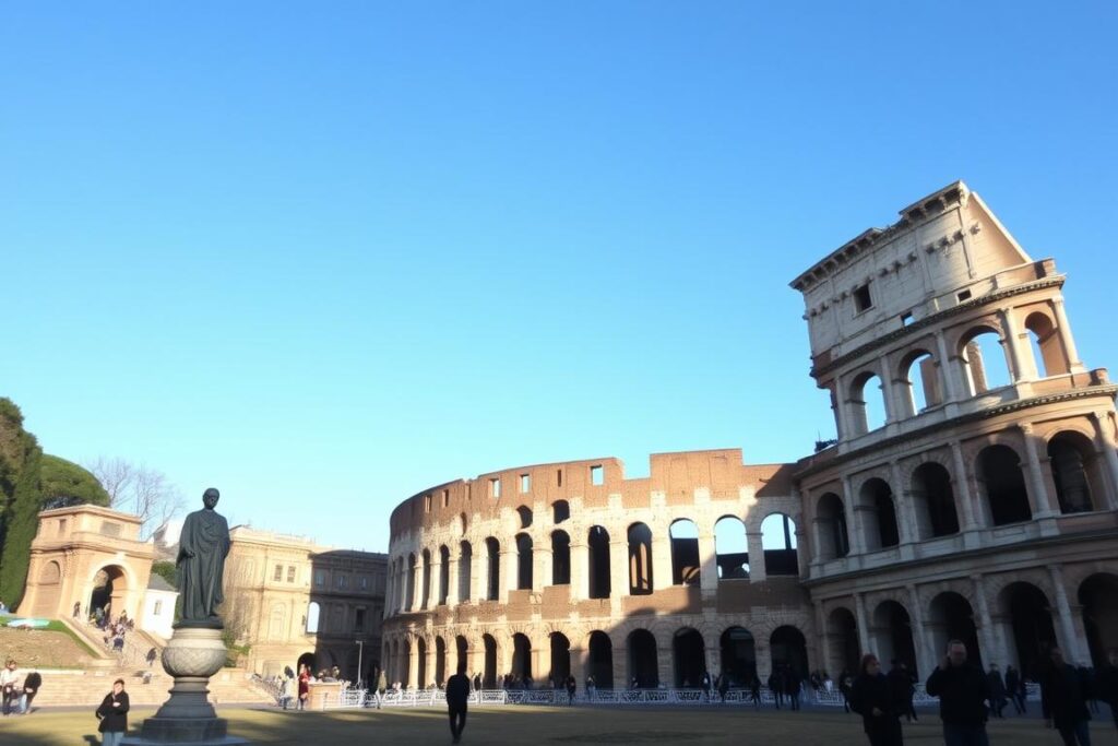 Kolosseum in Rom am Neujahrstag mit wenigen Besuchern und winterlicher Atmosphäre