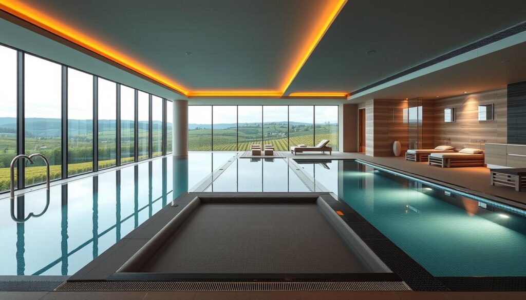 Luxuriöser Spa-Bereich mit Sauna und Pool in einem Wellnesshotel im Elsass