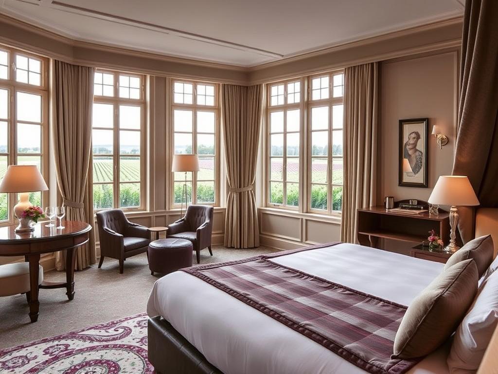 Luxuszimmer im Hotel Les Violettes im Elsass mit Blick auf die Weinberge