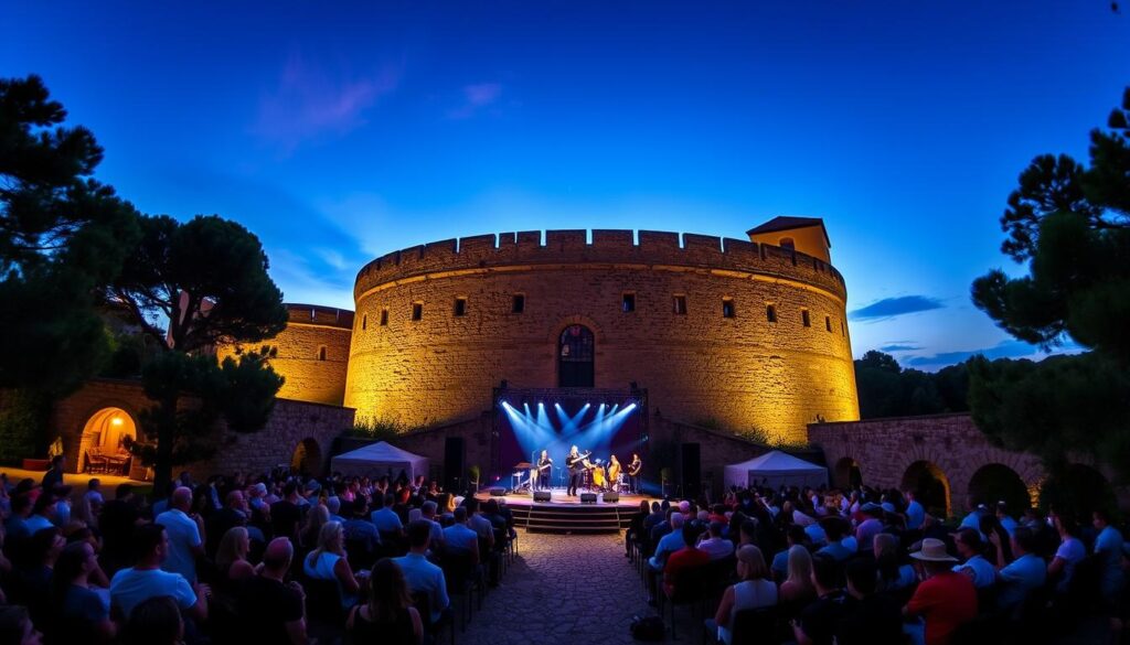 Open-Air-Konzert im Castell de Bellver auf Mallorca an einem Sommerabend