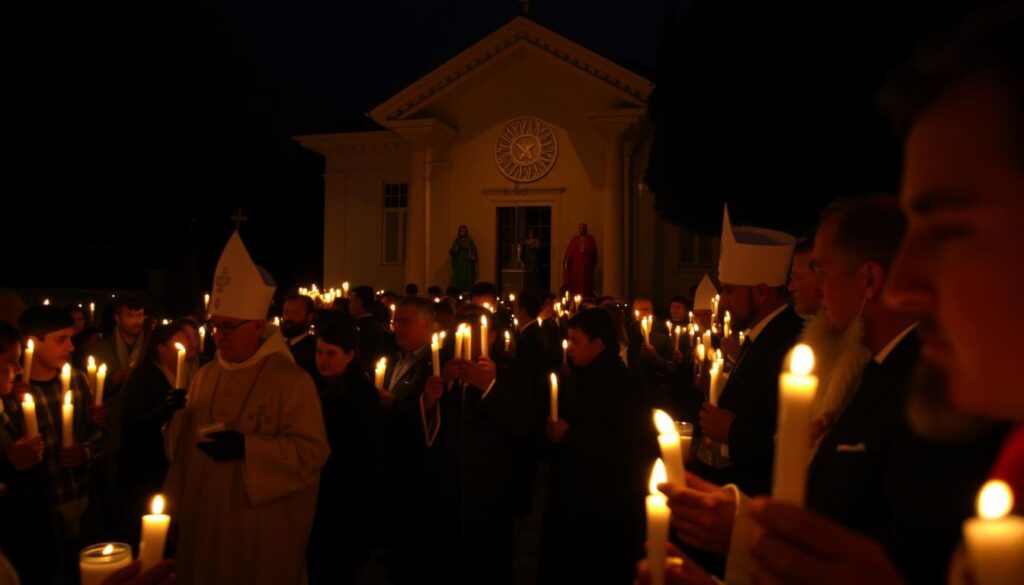 Orthodoxe Osterfeierlichkeiten in Griechenland mit Kerzenprozession und traditionellen Feierlichkeiten