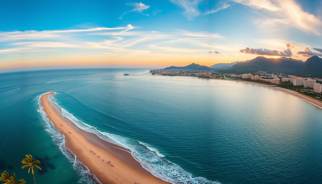 Panoramablick auf die Bucht von Puerto Vallarta mit Pauschalreise Puerto Vallarta Mexico Resorts am Strand