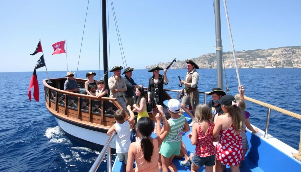 Piratenshow auf einem Ausflugsboot für Familien vor der Küste Mallorcas