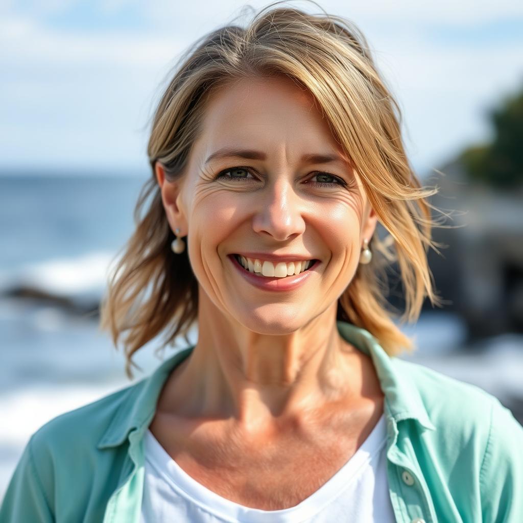 Porträt einer Frau mittleren Alters, die von ihrer Frachtschiffreise erzählt