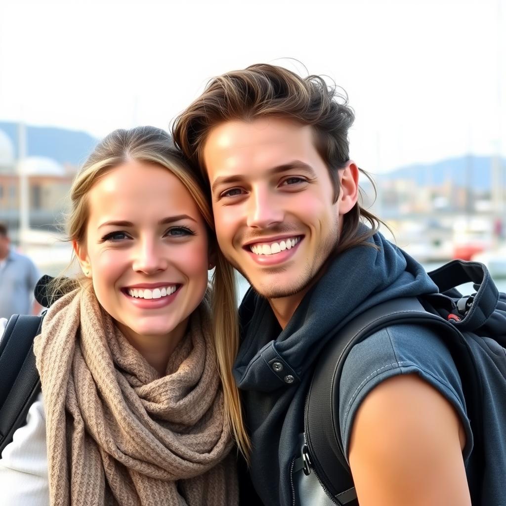 Porträt eines jungen Paares, das von seiner gemeinsamen Frachtschiffreise erzählt