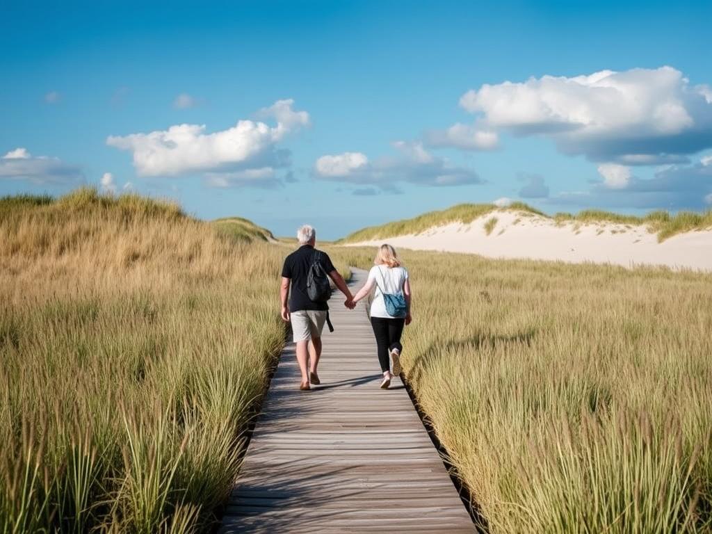 Romantischer Spaziergang durch die Dünenlandschaft auf Langeoog - Pauschalurlaub Nordsee