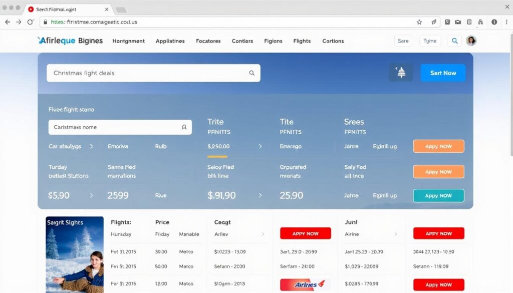 Screenshot einer Flugvergleichswebsite mit Weihnachtsangeboten und billigflüge über Weihnachten
