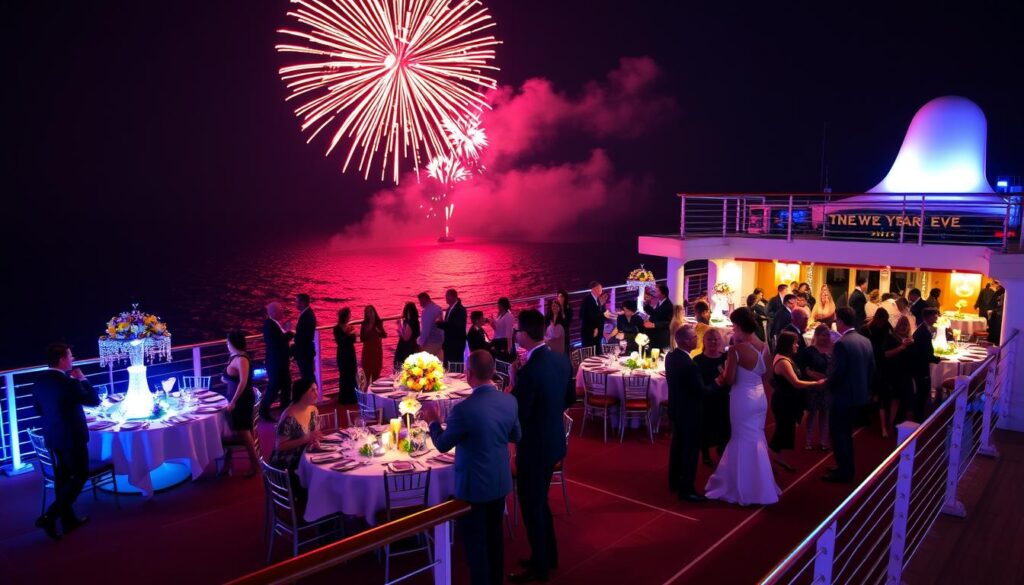 Silvesterfeier auf dem Deck eines Kreuzfahrtschiffes