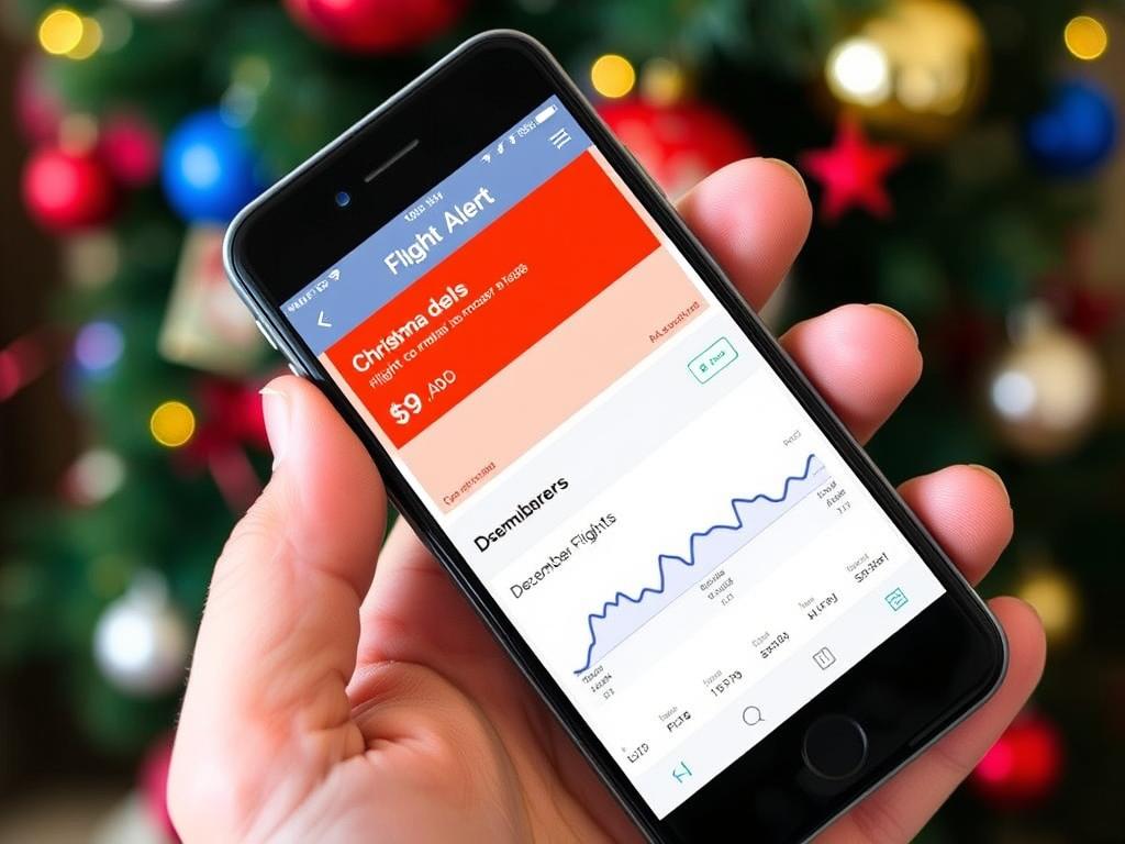 Smartphone mit Preisalarm-App für billige Flüge über Weihnachten