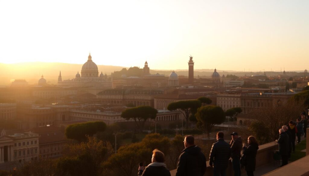 Sonnenaufgang über Rom am Neujahrstag mit Blick auf historische Wahrzeichen