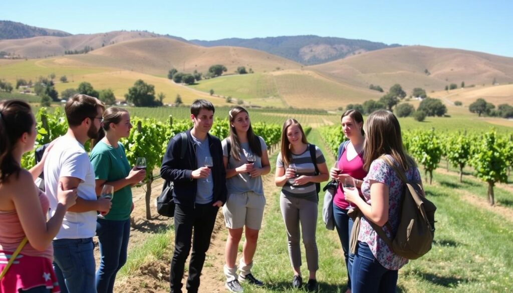 Sprachschüler erkunden die Weinregion Santa Ynez Valley während eines organisierten Ausflugs ihres Sprachaufenthalts in Santa Barbara