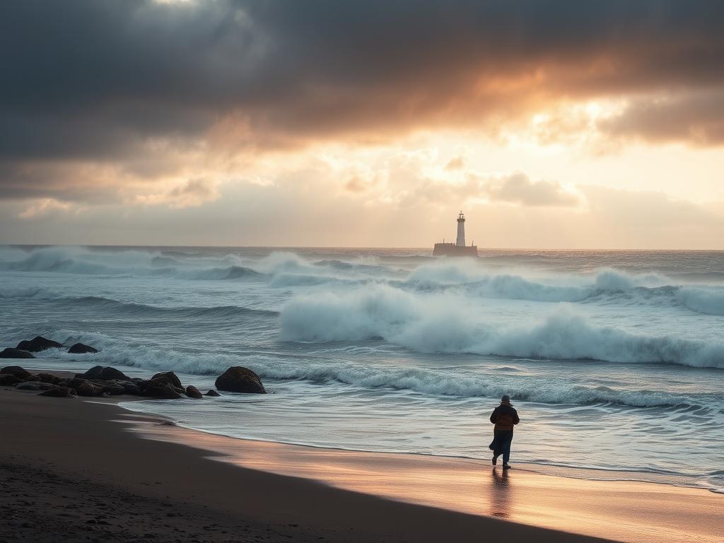 Stürmische Nordsee im Herbst mit dramatischem Himmel - Pauschalurlaub Nordsee