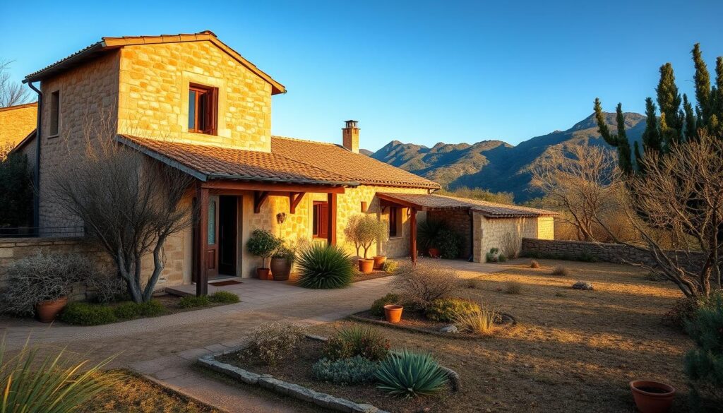 Traditionelle mallorquinische Finca mit Garten im Winter