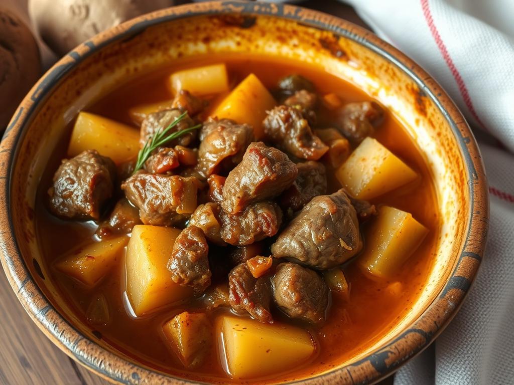 Traditioneller mallorquinischer Eintopf Frito Mallorquín in einer rustikalen Schüssel