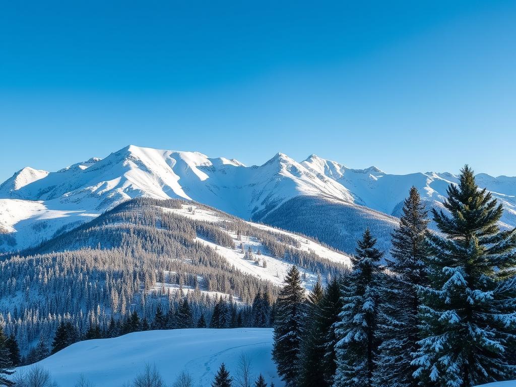 Verschneite Berglandschaft im Pindos-Gebirge in Nordgriechenland im Winter