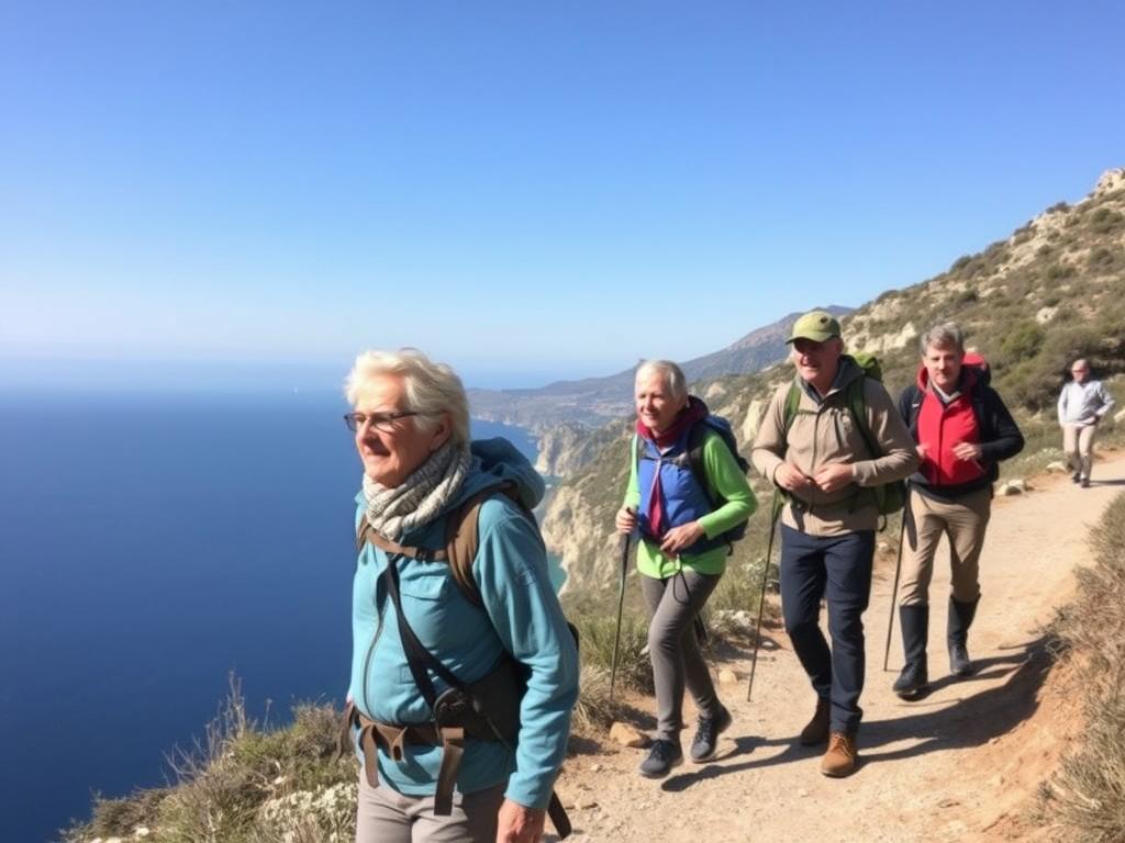 Wandergruppe auf dem Lykischen Weg im milden Winterwetter