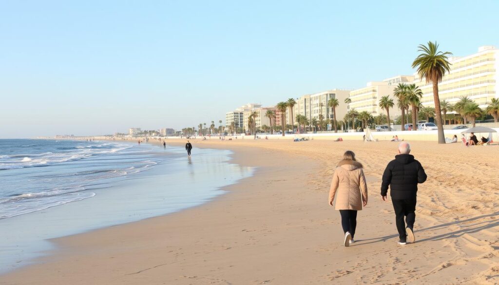 Winterlicher Strandspaziergang während eines Langzeiturlaub Türkei Erfahrungen