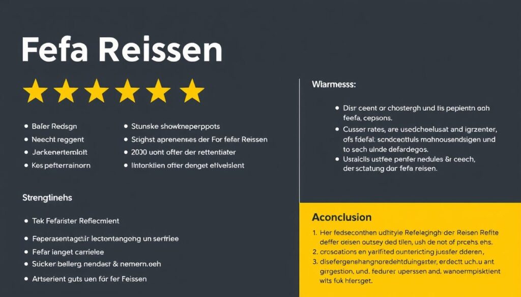 Zusammenfassung der Fefa Reisen Erfahrungen mit Bewertung der Stärken und Schwächen