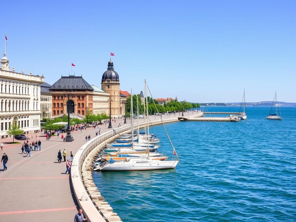 Balatonfüred Promenade mit historischen Gebäuden - idealer Ort für einen Urlaub Plattensee