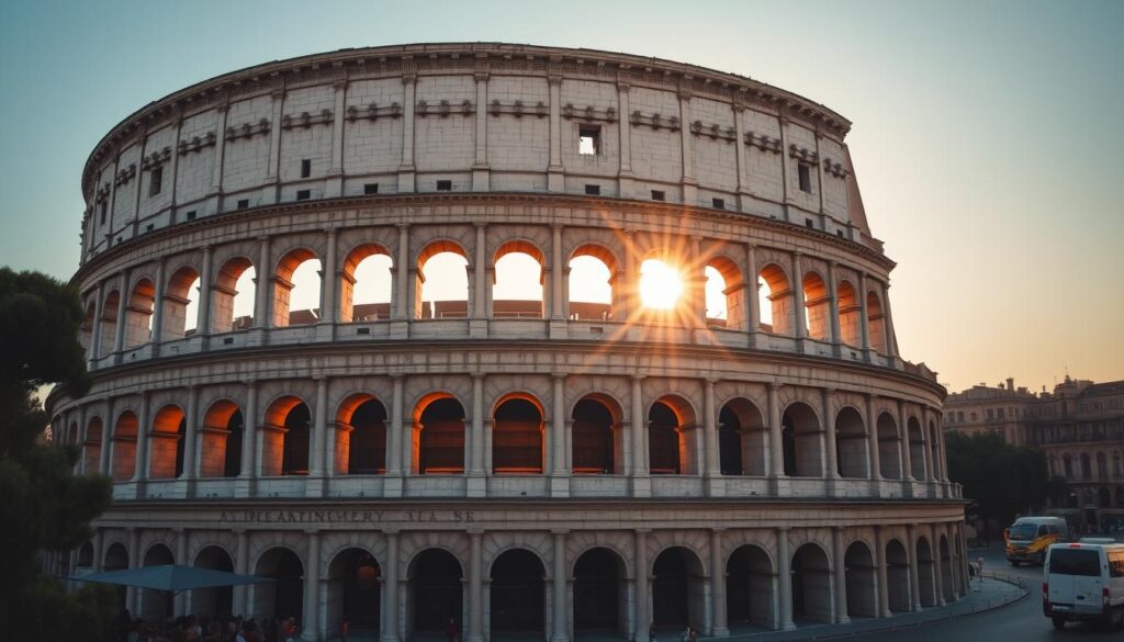 Das majestätische Kolosseum in Rom bei Sonnenaufgang während einer Städtereise Rom