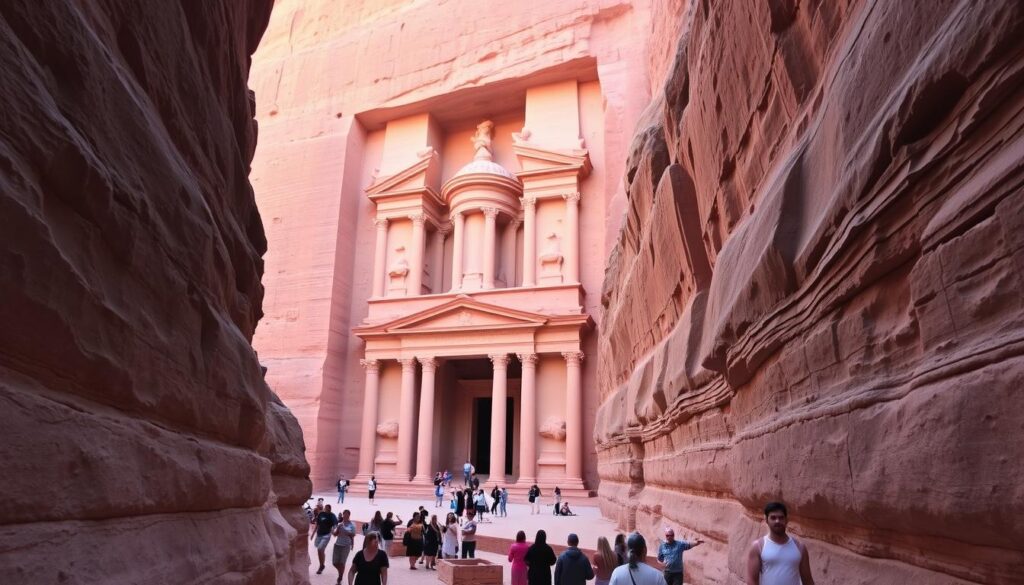 Die beeindruckende Felsenstadt Petra in Jordanien, ein beliebter Tagesausflug von Eilat aus während eines Urlaub Eilat