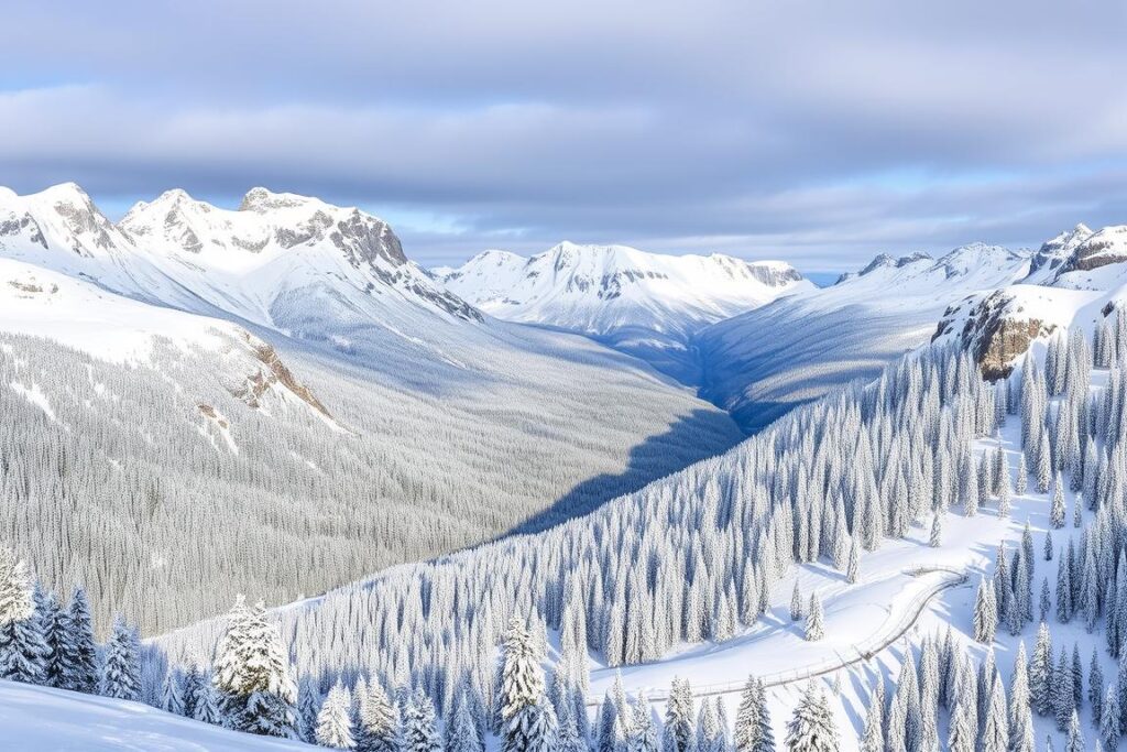 Die majestätischen Tatra-Berge im Winter mit schneebedeckten Gipfeln und Wäldern - Zakopane Winterurlaub