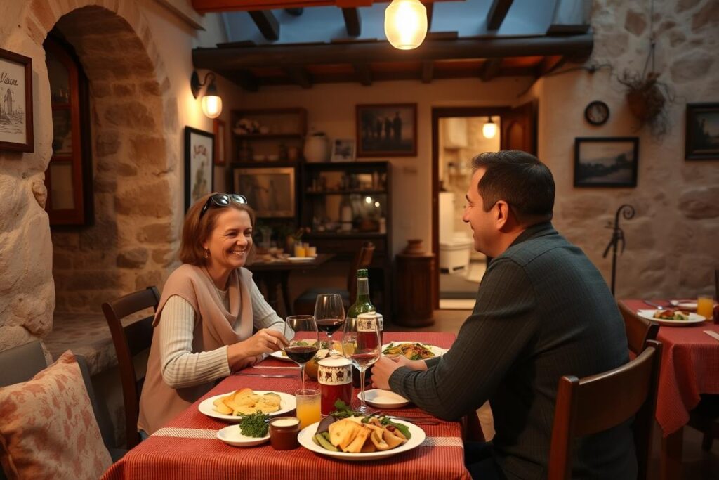Ein Paar genießt ein authentisches lokales Essen in einem kleinen Restaurant - Bye Bye Pauschalreisen Erfahrung