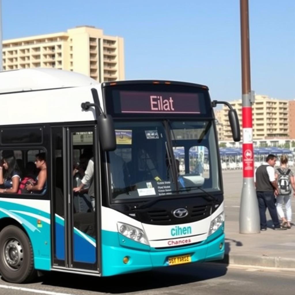 Ein lokaler Bus in Eilat, der Touristen zu den Hauptattraktionen bringt während eines Urlaub Eilat