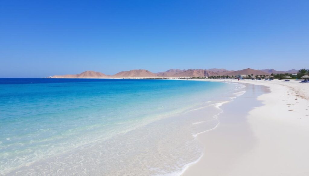 Einsamer Strand mit türkisblauem Wasser in Marsa Alam, Ägypten