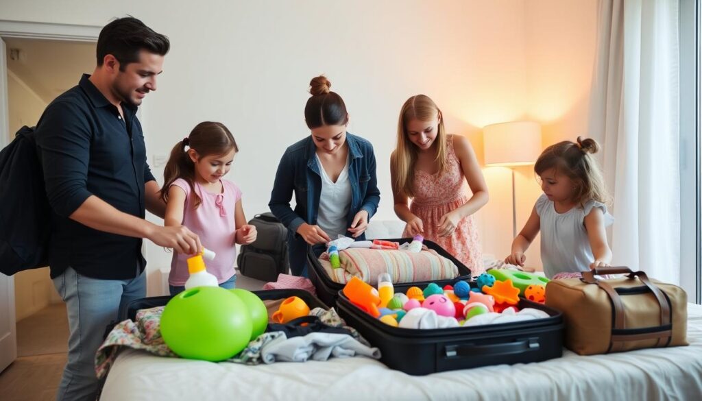 Familie packt Koffer für den Urlaub an der Türkischen Riviera